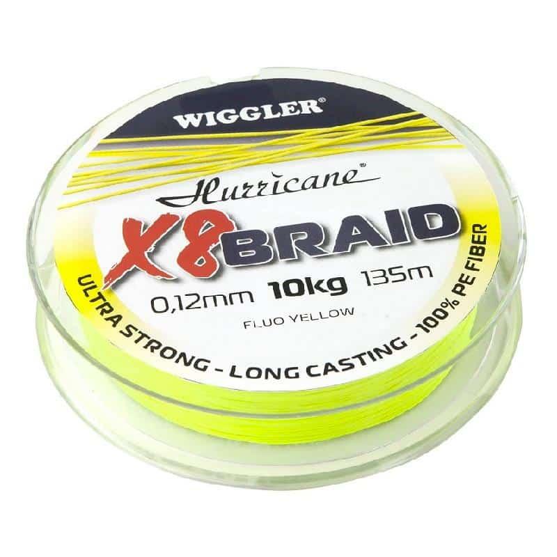Hurricane X8 Braid flettesnøre i knallgul fluofarge, 135 meter